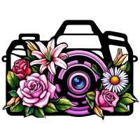 Ikona aparatu fotograficznego z kwiatami bez tła
